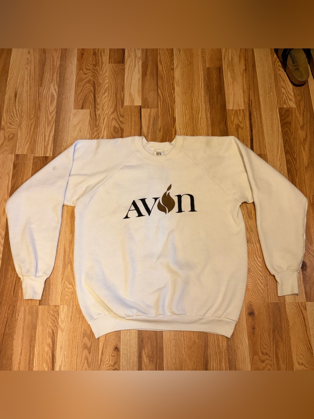 VINTAGE Avon Fruit of the Loom White Crewneck Sweatshirt XL 80s 90s 50/50 cotton